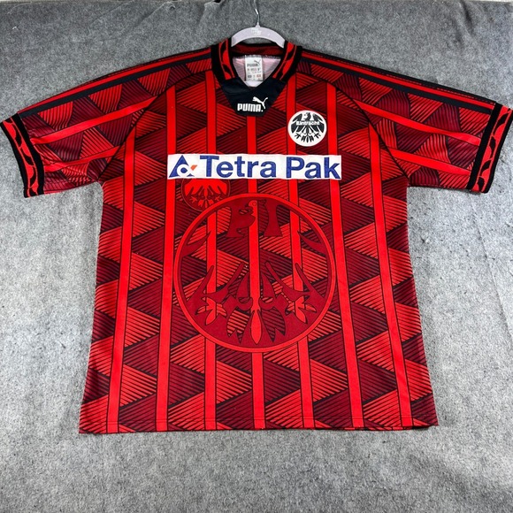Vintage Puma Eintracht Frankfurt Home Jersey Men XL Red Tetra Pak Graphic Soccer